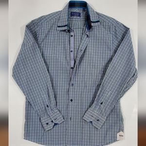 Men's Dress Shirt, blue, green, white check